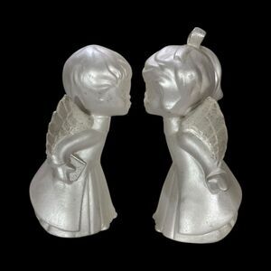 Vintage Kissing Angels Pearlescent Shimmer White 7” Elegant  Cottage Granny